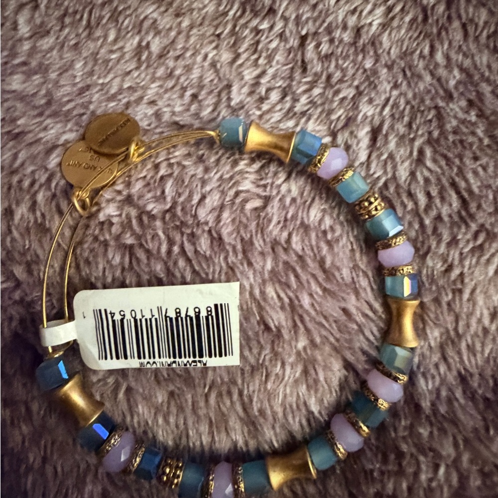 Alex and Ani Gold-Tone Turquoise & Lavender Beaded Bangle Bracelet - Picture 2 of 2